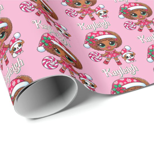 Schattig Afro-Amerikaans Meisje & Puppy Kerstmis Cadeaupapier (Rol Hoek)