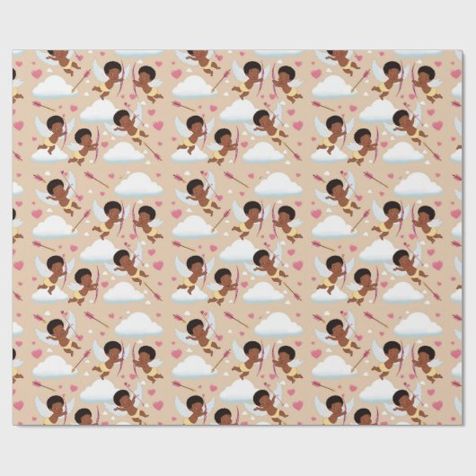 Schattig Afro-Amerikaanse Cherub met harten Cadeaupapier (Vlak)