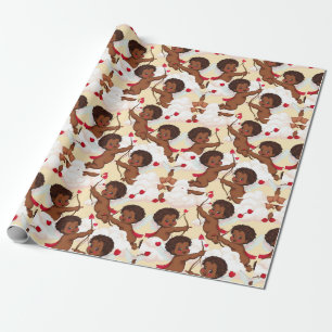 Schattig Afro-Amerikaanse Cherub met harten Cadeaupapier