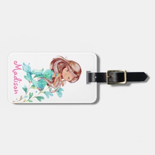 Schattig Afro-Amerikaanse Zeemeermin Meisjes Bagagelabel (Voorkant horizontaal)