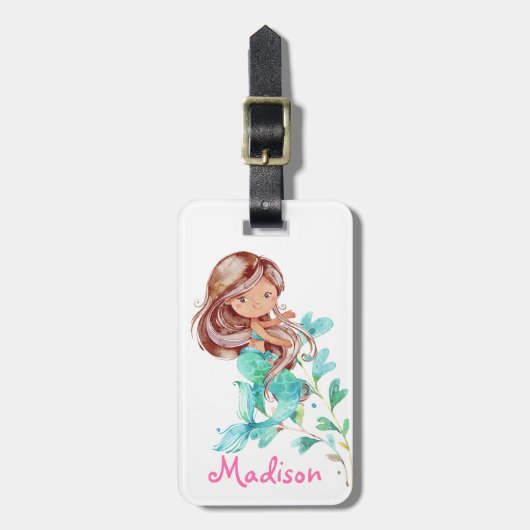 Schattig Afro-Amerikaanse Zeemeermin Meisjes Bagagelabel (Voorkant verticaal)