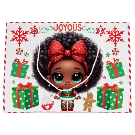 Schattig Afro Baby Meisje Kerst Elf Groot Cadeauzakje (Voorkant)
