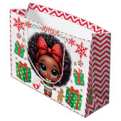 Schattig Afro Baby Meisje Kerst Elf Groot Cadeauzakje (Achterkant Gekanteld)