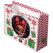 Schattig Afro Baby Meisje Kerst Elf Groot Cadeauzakje (Voorkant Gekanteld)