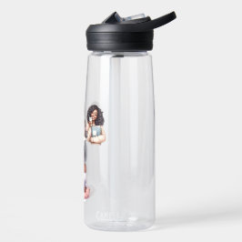 Schattig Afro Meisje Leest Yoga Waterfles