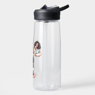 Schattig Afro Meisje Leest Yoga Waterfles