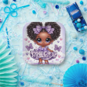 Schattig Afro Puff Baby Meisje Pastel Paarse Papieren Bordje (Feest)
