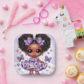 Schattig Afro Puff Baby Meisje Pastel Paarse Papieren Bordje (Feest)
