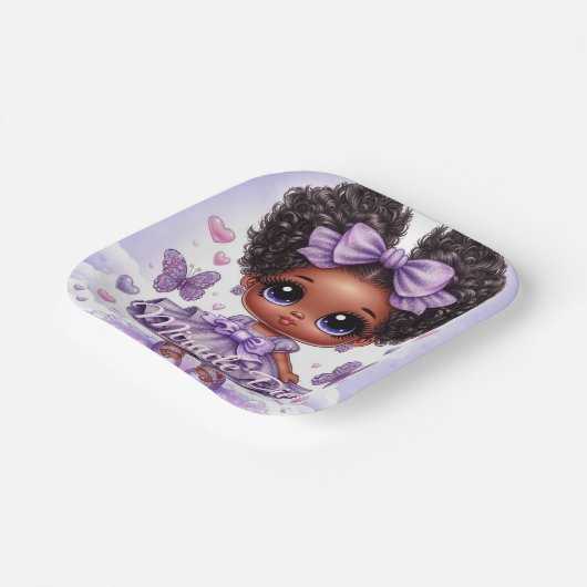 Schattig Afro Puff Baby Meisje Pastel Paarse Papieren Bordje (Gebogen)