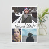 Schattig Afstudeer Liefde En Dank Script Drie Foto Kaart (Staand voorkant)