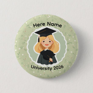 Schattig Afstudeer Meisje, Klas van 2026 Aangepast Ronde Button 5,7 Cm
