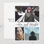 Schattig afstudeerliefde en dankscript drie foto's kaart (Voorkant / Achterkant)