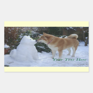 schattig akita kus snowman akita foto kerst rechthoekige sticker