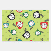 Schattig alarmklok blauw groen beige partij inpakpapier vel (Voorkant 2)