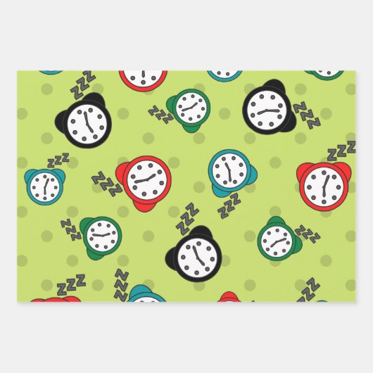 Schattig alarmklok blauw groen beige partij inpakpapier vel (Voorkant 2)