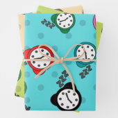 Schattig alarmklok blauw groen beige partij inpakpapier vel (In situ)