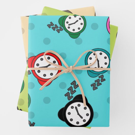 Schattig alarmklok blauw groen beige partij inpakpapier vel (In situ)