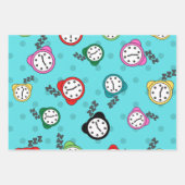 Schattig alarmklok blauw groen beige partij inpakpapier vel (Voorkant)