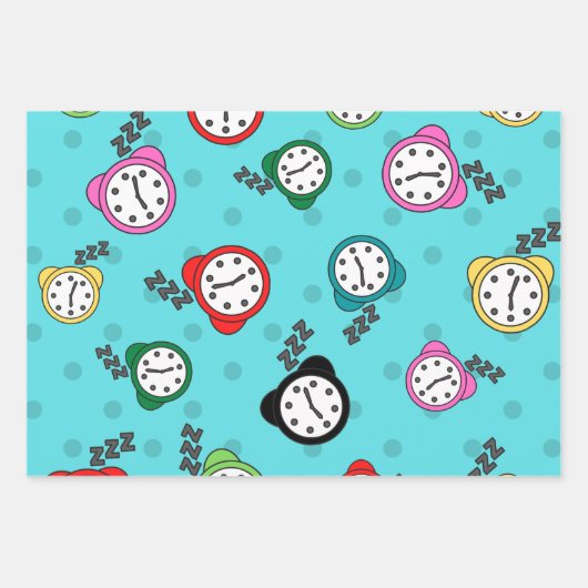 Schattig alarmklok blauw groen beige partij inpakpapier vel (Voorkant)