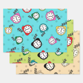 Schattig alarmklok blauw groen beige partij inpakpapier vel