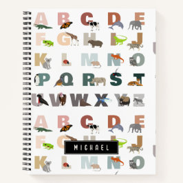Schattig Alfabet ABC Dieren Aangepaste Naam School Notitieboek