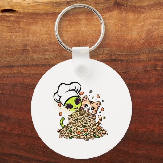 Schattig Alien Chef Kitten Sleutelhanger (Voorkant)