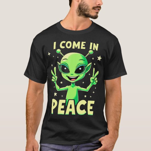 Schattig Alien Ik Kom In Vrede Leuk Sci-Fi T-shirt (Voorkant)