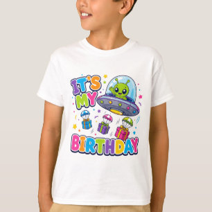 Schattig Alien UFO "Het is mijn verjaardag" Ruimte T-shirt