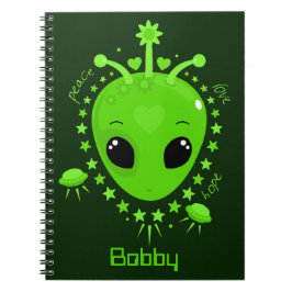 Schattig Alien Vrede Hoop Liefde Kawaii Notitieboek