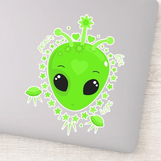 Schattig Alien Vrede Hoop Liefde Kawaii Sticker (Detail)