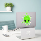 Schattig Alien Vrede Hoop Liefde Kawaii Sticker (Laptop op bureau)