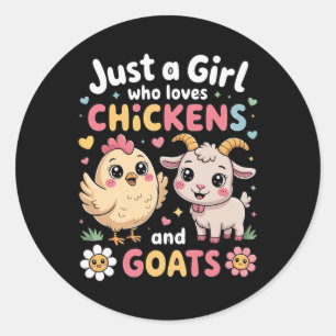 Schattig Alleen Een Meisje Dat Van Kip En Geit Plu Ronde Sticker