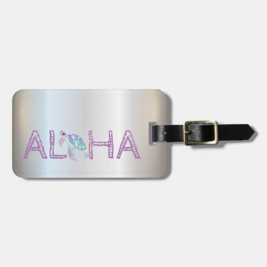 Schattig Aloha Hawaiian Glitter Turtle, Zilver Bagagelabel (Voorkant horizontaal)
