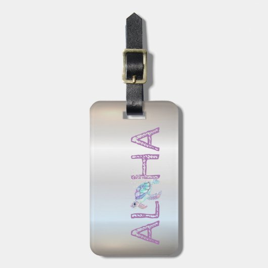Schattig Aloha Hawaiian Glitter Turtle, Zilver Bagagelabel (Voorkant verticaal)