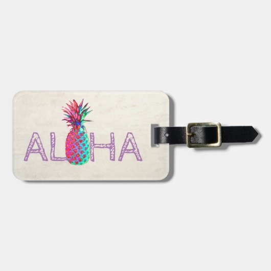 Schattig Aloha Hawaiian Pineapple-Personalized Bagagelabel (Voorkant horizontaal)