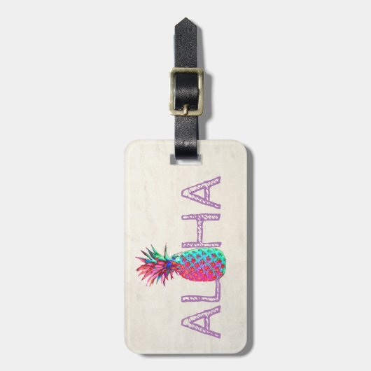 Schattig Aloha Hawaiian Pineapple-Personalized Bagagelabel (Voorkant verticaal)