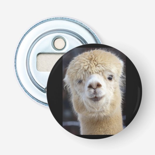 Schattig Alpaca-gezicht    Button Flesopener (Voorkant)