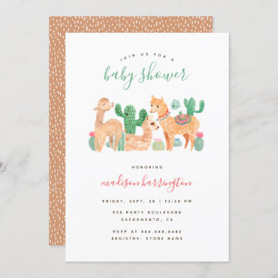 Schattig Alpaca Llama Cactus Boho Baby shower Kaart