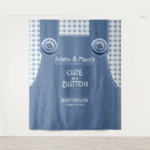 Schattig als een knopje blauwe denim baby shower wandkleed (Voorkant)