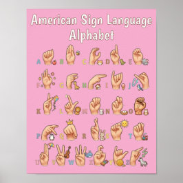 Schattig American Sign Language Alfabet Chart Poster