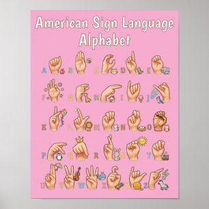 Schattig American Sign Language Alfabet Chart Poster