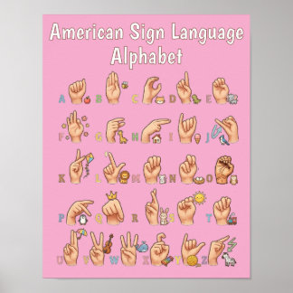 Schattig American Sign Language Alfabet Chart Poster