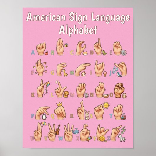 Schattig American Sign Language Alfabet Chart Poster (Voorkant)