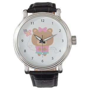 Schattig Amusant Paar Vrouwelijke Beer en Vlinder Horloge