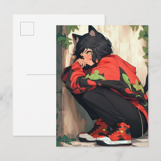 Schattig anime catgirl briefkaart (Voorkant / Achterkant)