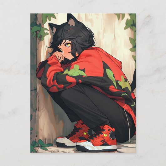 Schattig anime catgirl briefkaart (Voorkant)