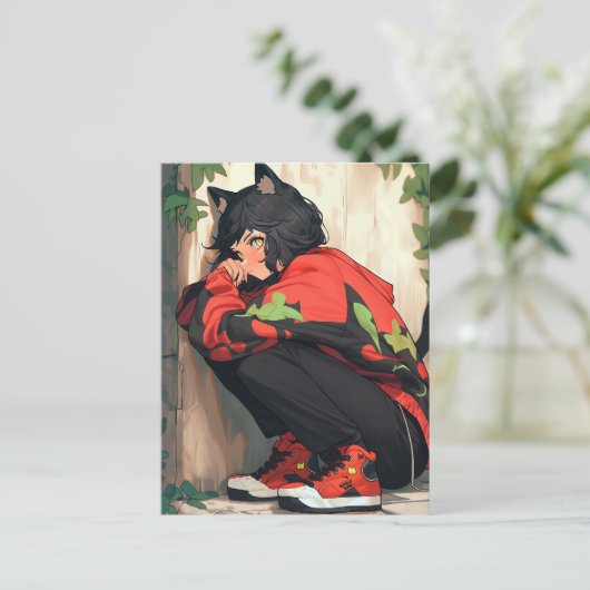 Schattig anime catgirl briefkaart (Staand voorkant)