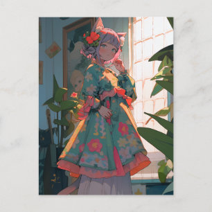 Schattig anime catgirl briefkaart