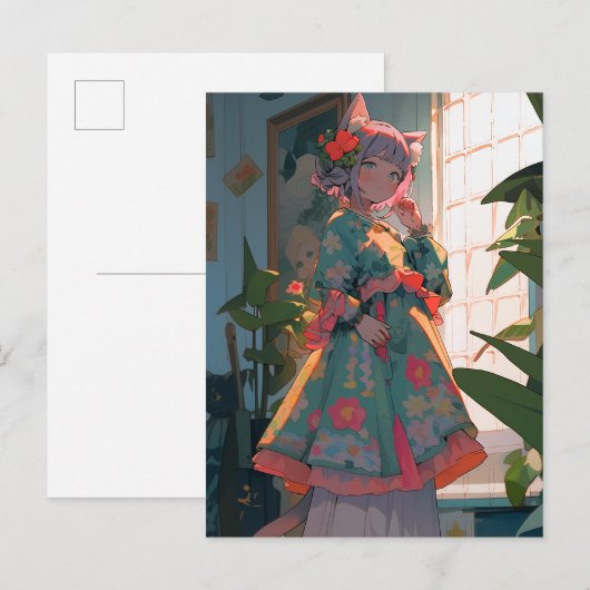 Schattig anime catgirl briefkaart (Voorkant / Achterkant)