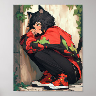 Schattig anime catgirl poster